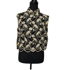 Hobby Horse Clothing Inc Vintage Black Gold Sheer Applique Top Sz 1X